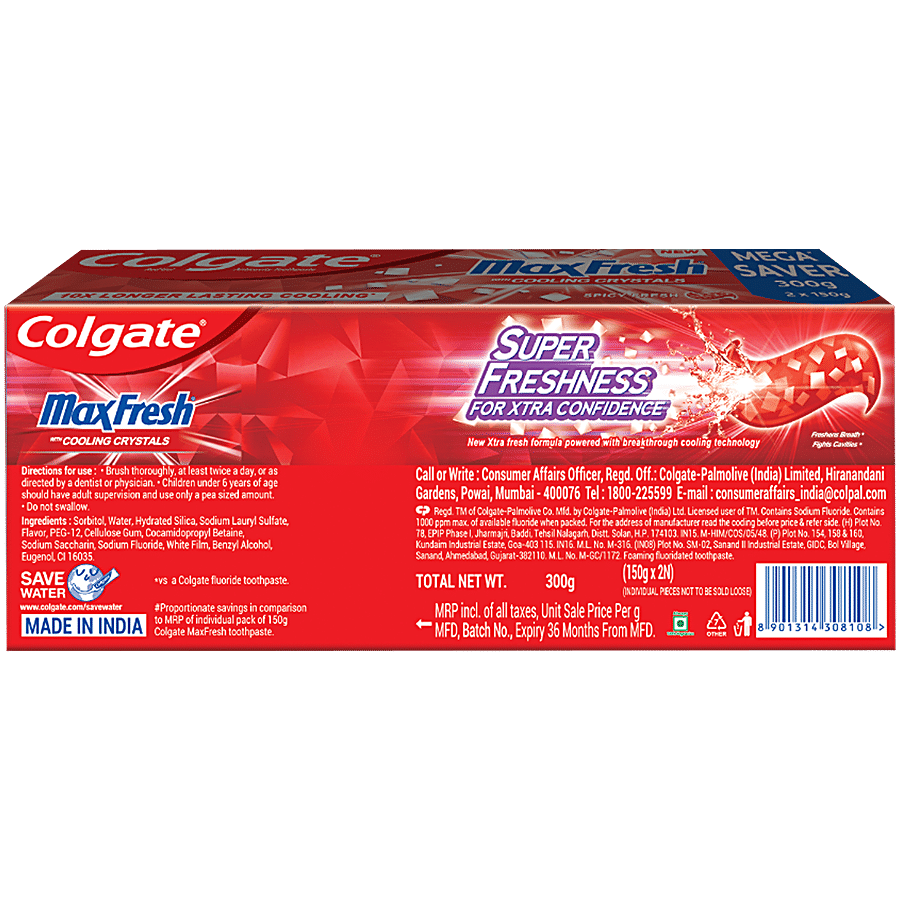 COLGATE MAX FRESH TOOTHPASTE MEGA SAVE 150+150 GMS