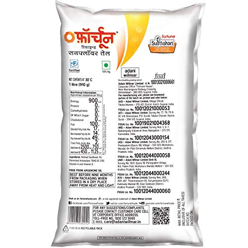 FORTUNE SUNFLOWER OIL POUCH 1 LITRE