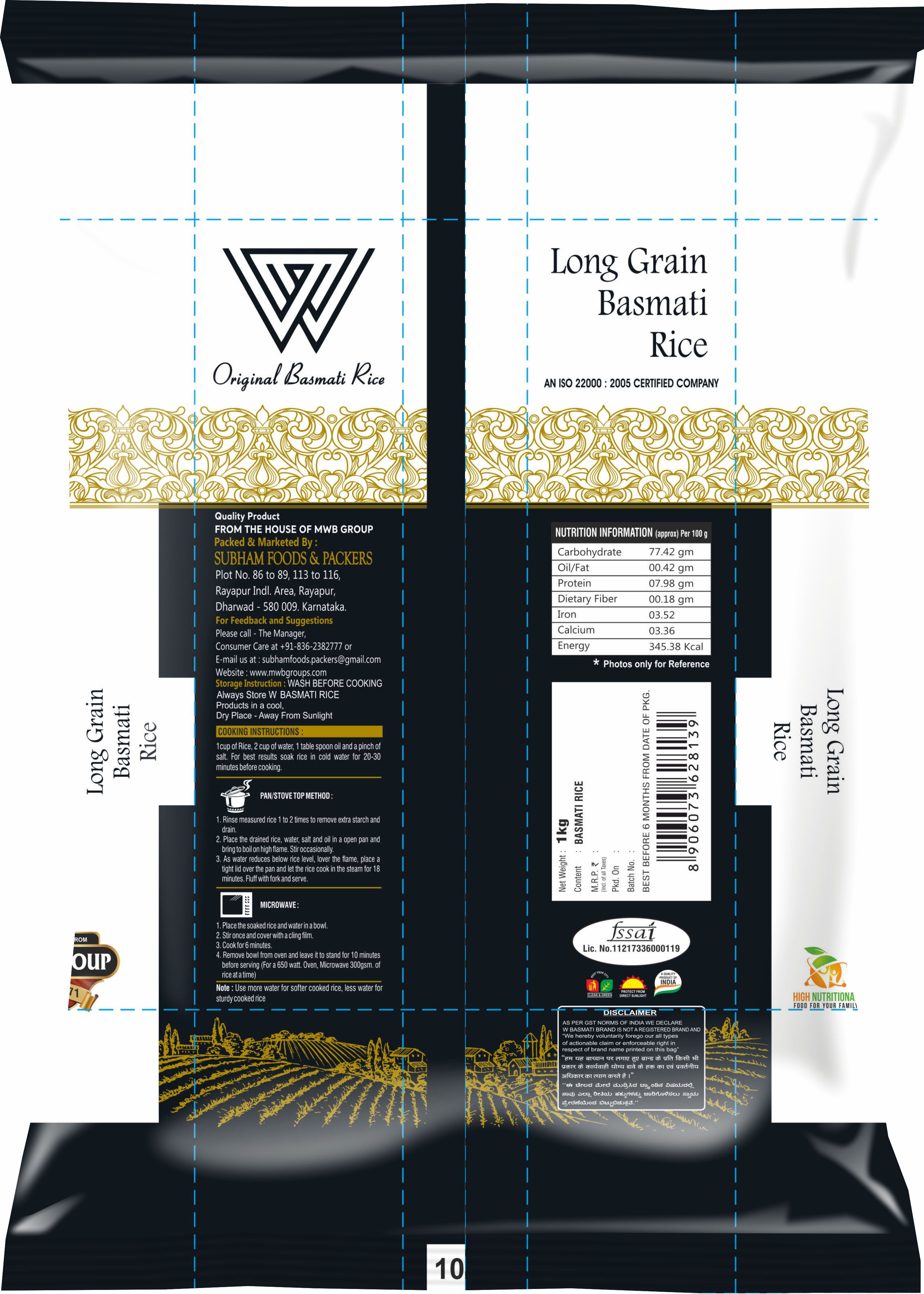 "W" L LONG GRAIN BASMATI RICE